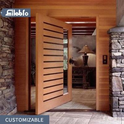 China Hot Sale Anti-theft Cheap Modern Villa Smile Bro Exterior Solid Wood Doors Pivot Front Entry Doors Main Entrance Walnut Pivot Wooden Door for sale