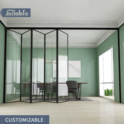 China Sale Modern Style Sound Insulation Smile Bro Aluminum Glass Sliding Folding Doors, Gray Color Aluminum Frame Movable Door, Aluminum Bi Fold Window for sale