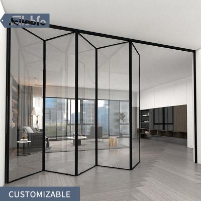 China Bifold Sliding Doors Aluminum View Minimalist Black Living Room Glass Door Folding Doors Custom Style Waterproof Bro Dubai for sale