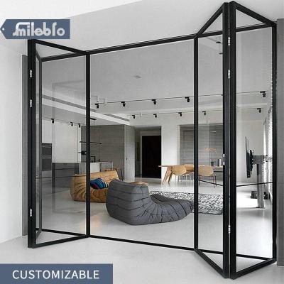 China Sale Waterproof Australian Style Bro Smile View Aluminum Folding Door, Safe Living Room Glass Door, Heavy Duty Sliding Folding Glass Door for sale