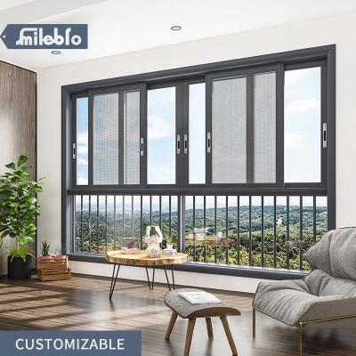 China Bro Magnetic Hot Selling Smile Screen Design Aluminum Energy Efficient Sliding Windows Smoothly Sliding Windows High Quality Sliding Glass Windows for sale