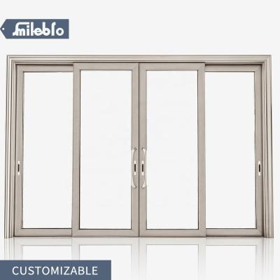 China Smile Bro Waterproof Front Doors for Homes Four-Panel Sliding Balcony Doors Modern Aluminum Double Tempered Glass Interior Sliding Doors for sale