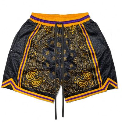 China Kids Antibacterial Custom Logo Retro Old School Plus Size Vintage Patchwork Bandana Embroidery Paisley Print Men Mesh Basketball Shorts for sale