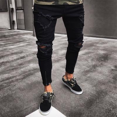 China Viable Mens Vintage Ripped Jeans Slim Skinny Zipper Denim Fit Breeches Destroyed Fringed Gothic Pants Slim Style Pants Y11265 for sale