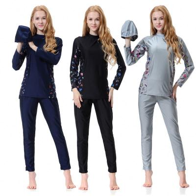 China 2021 Antibacterial Customized Islamic Three Piece Hooded Suit Burkini Women Girl Muslim Conservative Swimwear Wholesale Plus Size for sale