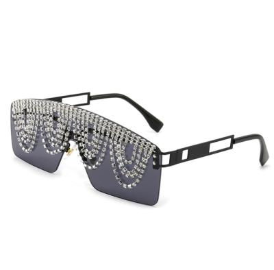 China Anti New Big Square Sunglasses Diamond Glasses For Women Chained 2022 UV400 Rhinestone Glass for sale