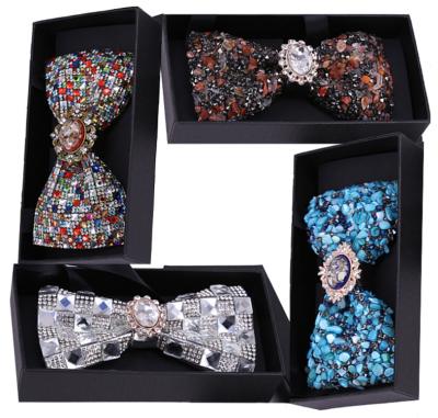 China Dobby fashion mens high-grade diamond crystal gem bow tie 12cm-6cm butterfly bowties blibli for sale