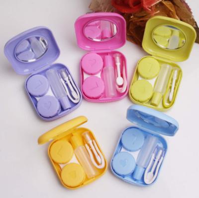 China Easy Carry Travel Mini Square Contact Lens Case Box Kit Easy Carry Mirror Container Solid Color for sale