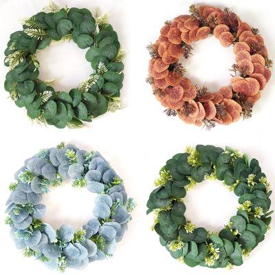 China Artificial YIWAN Leaves Garland Eucalyptus Plant Apple Globulus Leaf Wreath Christmas Garland Indoor Wholesale Plastic Decoration for sale