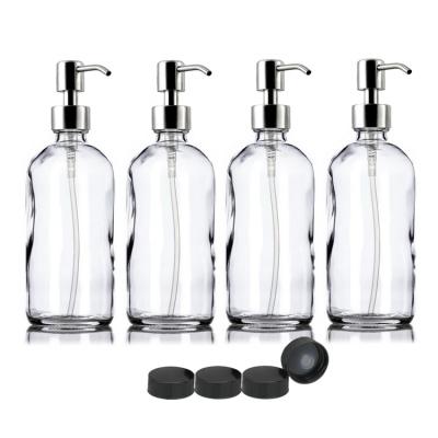 China Personal Care 250ml 500ml Luxury Glass Empty Lotion Shampoo Pump Hand Soap Dispenser Bottle for sale