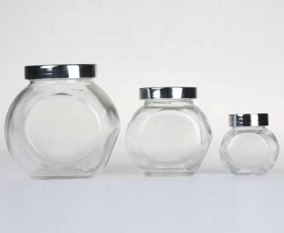 China Transparent Glass CANDY Flavoring Bottle 50/180/280/380ml Apothecary Jar With Metal Lid for sale