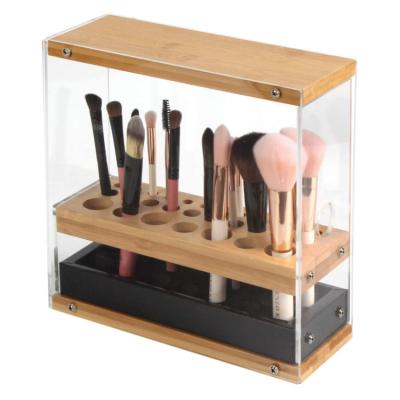 China Makeup store; Home Hot Sales Acrylic Makeup Brush Holder Organizer with Leather Drawer for Cosmetic Display Set TCD-BD-4 for sale