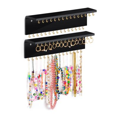 China TJN12 Modern Best Selling Black Acrylic Jewelry Organizer Wall Mounted Hanging Necklace Organizer Display for sale