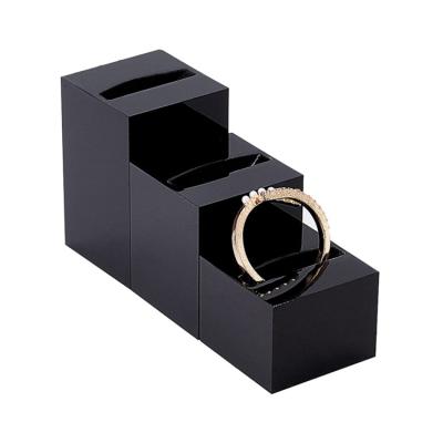 China Simple Design Black Modern Acrylic Block Acrylic Block Ring Display Holder Finger Ring Storage Holder for sale