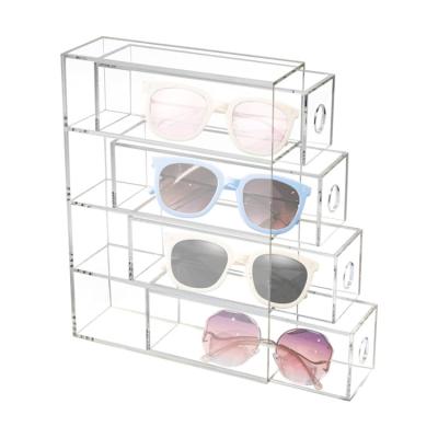 China Modern Clear Acrylic Sunglasses Storage Box with 4 Divided Drawers for Glasses Eye Glass Cases Accessories Cosmetic Table Display for sale