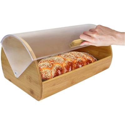 China Best freshness preservation bread vending box made of pure bamboo with stylish acrylic easy slip cover with handle for sale