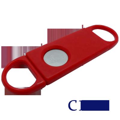 China Promotional Plastic Double Handle Cigar Cutter Single Blade Cigar Cutter Guillotine Guillotine With Razor Sharp Cutter Blade for sale