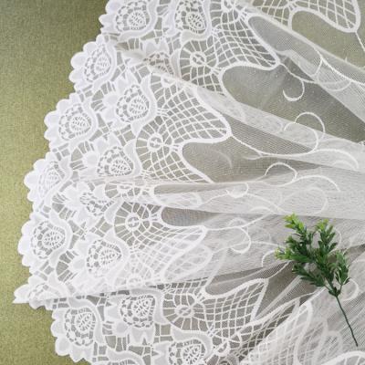 China Breathable Wedding Lace Polyester Curtains Fabric Sheer White Short Curtains Fabric for sale