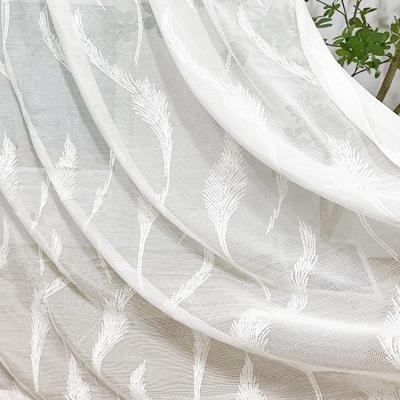 China White Cheap Price Fabric Insulated Turkish Embroidered Sheer Curtain Lace Shading Roll Tulle Organza Polyester Voile Curtain for sale