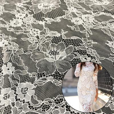 China New Breathable Pure Sexy White Voile Garment Pattern Tulle Jacquard Eyelet Dress Bra Lace Designs Fabric for sale