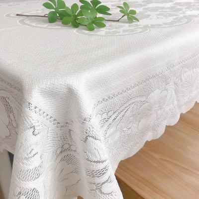 China Waterproof Cheap White Custom Elegant Proint Wedding Jacquard 100 Polyester Tablecloth Custom Print for sale