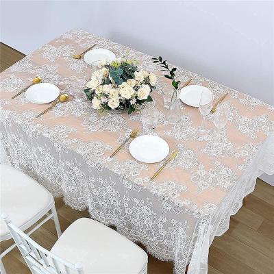 China Simple Breathable Light White Polyester Rectangle Wedding Dinner Lace Jacquard Table Wear Fabric for sale