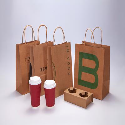 China Custom Wholesale Disposable Logo Printing Paper Bag Milk Bubble Tea Packaging Bag Disposable Drink Take Away Packaging for sale