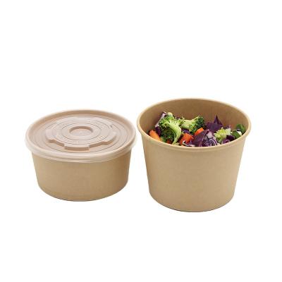 China New Biodegradable Disposable Round Kraft Food Container Lunch Soup Bowl With Plastic Lid for sale