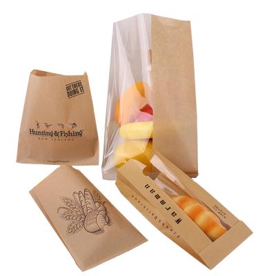 China Recyclable Custom Brown Logo Oil Proof Kraft Paper Food Bread Bag With Window for sale