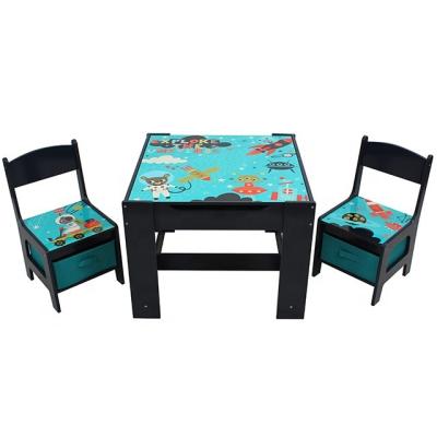 China Modern Kids Table and Chair Set Double Side Table Top with Wooden Storage Box Kids Activity Desk for sale