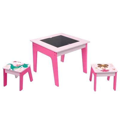 China Contemporary caramel and friends kid to play table stools with blackboard and storage space in unicorn design for sale