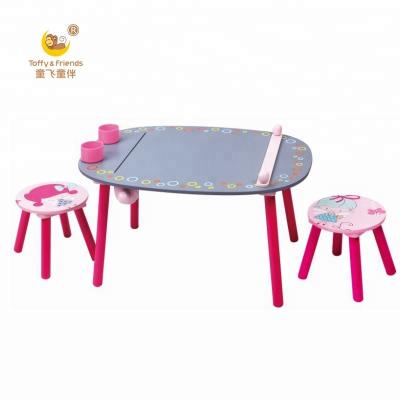 China MDF Board Toffee and Friends for Water Color Wooden Kids Drawing Table Stools Set for sale