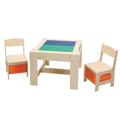 China Modern Caramel and FriendsWater Paint Natural Color Kids Wooden Lego Game Table Chairs Set for sale