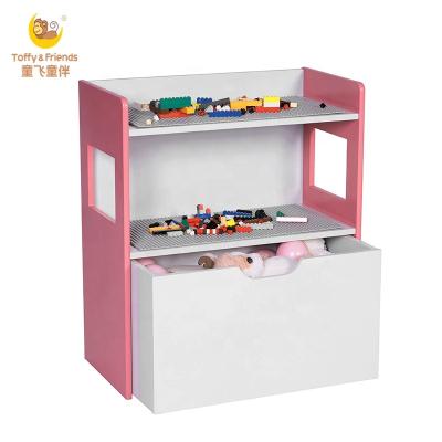 China E1/P2 MDF Board Toffee and Friends Wooden Kids Lego Game Table with Storage Drawer Toy Storage Shelf for sale