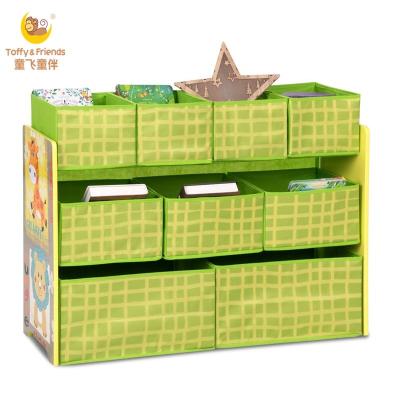 China WOODEN Children's Toy Organizer, Storage Shelf with 9 Removable Bins, Toffee Rack and Wooden Kids' Storage Friends for sale