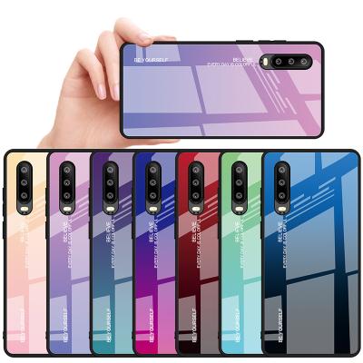 China Case Colored Gradient Tempered Glass Phone Case For Xiaomi 9/9T Colorful Shockproof Phone Cover Case For Huawei P30 pro P Smart 2019 for sale