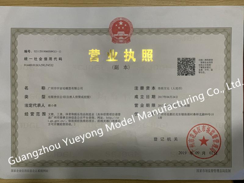 Certified Lisence - Guangzhou Yueyong Model Manufacturing Co., Ltd.