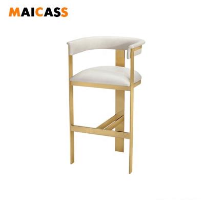 China Contemporary Shiny Brass Finish Leather Bar Stool for sale