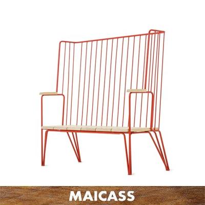 China Minimalist High Back Wood Wire Seat Contemporary Metal Bench for sale