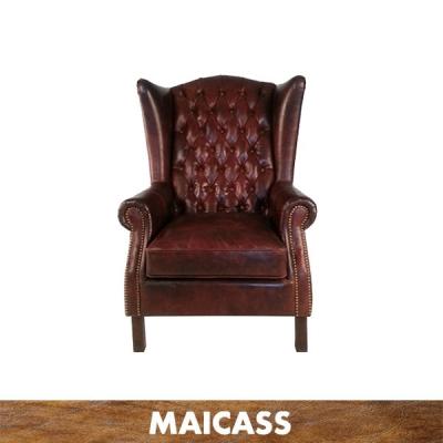 China Corner Sofa Distressed Antique Leather Wing Back Chair for sale