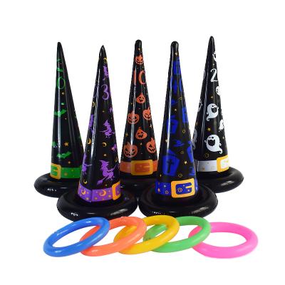 China Wholesale Decoration Toy Halloween PVC Inflatable Witch Hat Set Of 5 With 10 Pcs Inflatable Rings 105 x 80 cm for sale