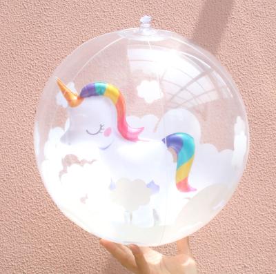 China Custom Small PVC Inflatable Beach Ball With Unicorn Inside Diameter 30cm for sale