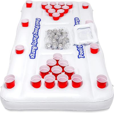 China Inflatable Beer Pong Raft with cooler includes Ping Pong Balls Floating Pool Party game float set with built in cooler 180 x 90 cm for sale