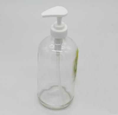 China 16oz Chemical Boston Clear Round Glass Bottle With 28-400 Pump Lotion For Soap Hand Wash PET Bottle for sale