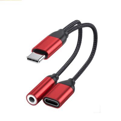 China Mobile Phone Type-c 3.5 to 2-in-1 Adapter Audio Music Earphone Cable Charging Adapter for sale