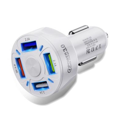 China 4 USB 3.0 Car Charger Mobile Phone Safe Left Luminous Fast Charging Car Charger for sale