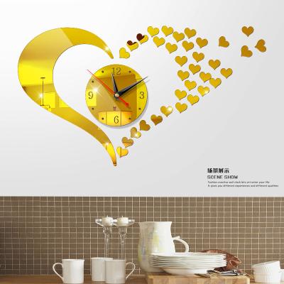 China Antique Style Jordan Arabic Europe 3D Heart Sticker Bedroom Quartz Movement Decorative Acrylic Wall Clock for sale