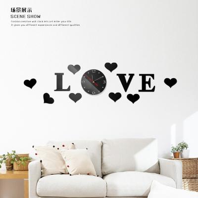 China Wedding Style Hanging Wall Clock 3D Love Gifts Antique Romantic Acrylic Sticker Home Decor for sale