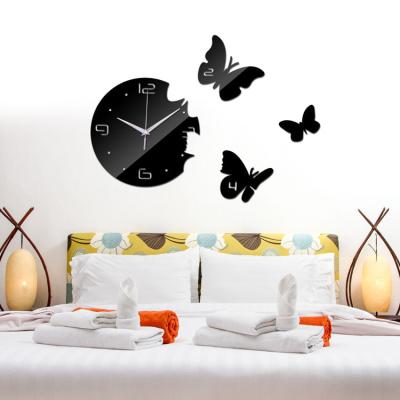 China Antique Style Fashion Kids Art 3D Butterfly Living Room Bedroom Sticker Modern Acrylic Wall Clock for sale