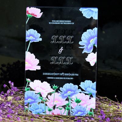 China Wedding Japanese Clear Floral Mirror Wedding Invitation Card Purple Acrylic Invation Card Place Card for sale